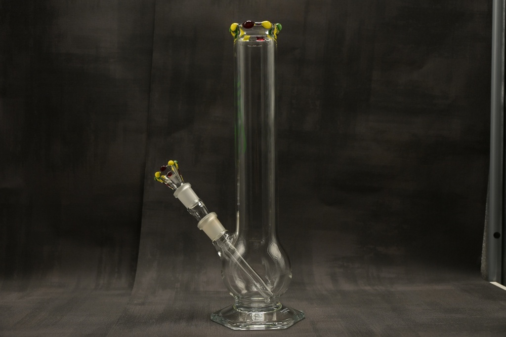 Zenit 500er Bauch mit Sechskantfuß mit Krone Mundstück (rot-gelb-grün) - Normalschliff 18.8 - kein Kickloch - Siebkopf - Logo Grün